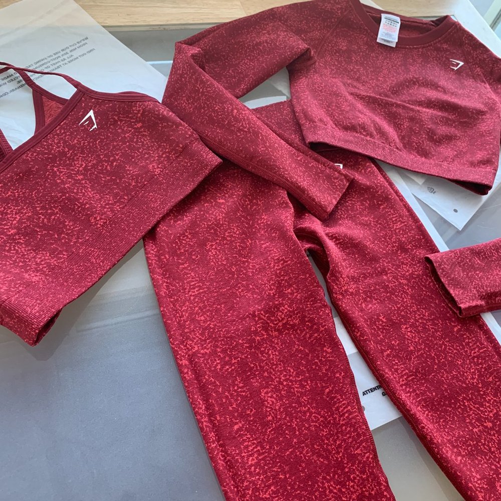 BNWT GYMSHARK ADAPT SEAMLESS FLECK 3 PCS SET LEGGINGS SPORTS BRA CROP TOP SMALL